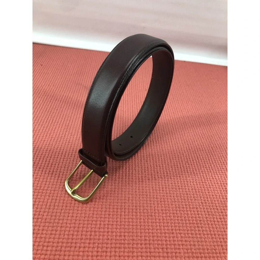 Liberty of London dress belt men's 34‎ brown full grain glazed cowhide brass